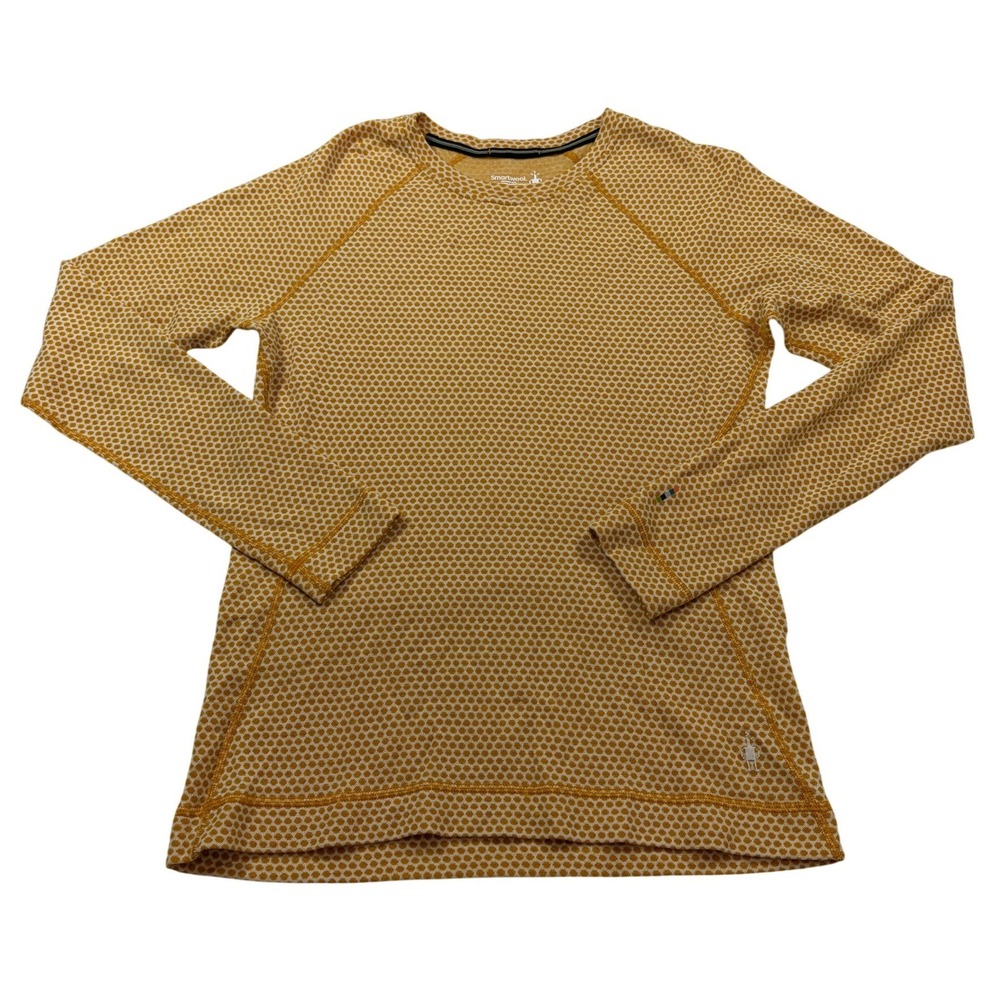 Smartwool Merino 250 Women L Mustard Yellow Honeycomb Dot Base Layer Long Sleeve